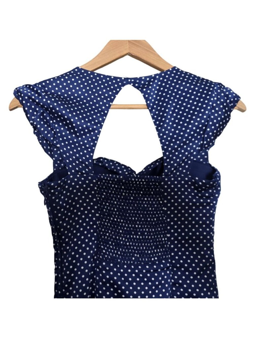 Women's - Guess Blue & White Satin Polka Dot Pin-Up Dress, Size 2 - Picture 8 of 10